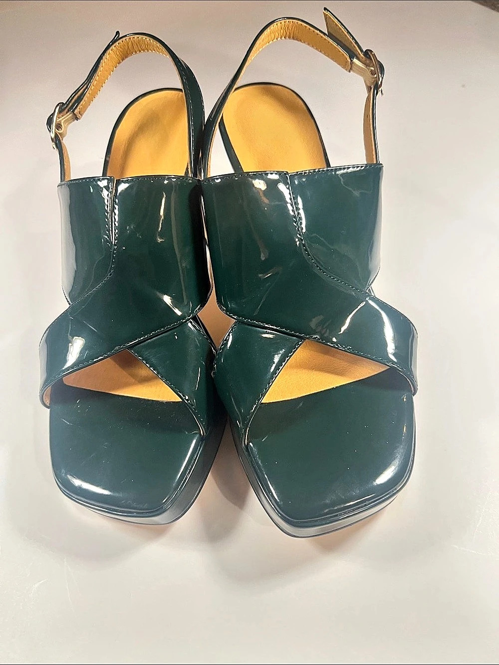 Patent Leather Platform Heels in Green US 6.5